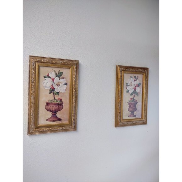Vintage Home Interiors Barbara Mock Magnolia Floral Topiary Gold Framed Wall Art - Picture 4 of 17